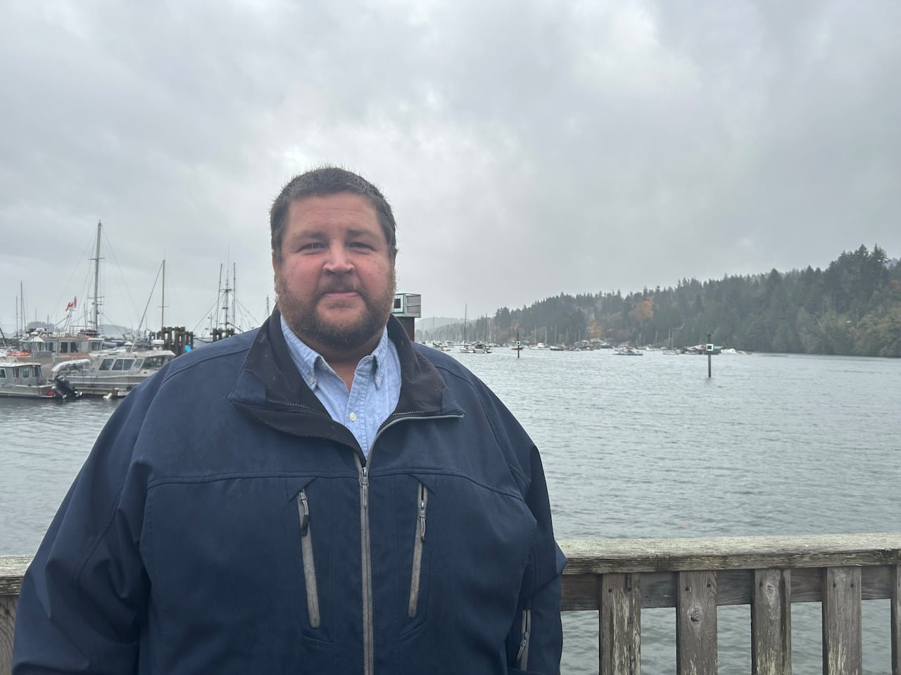 Man standing beside harbor water